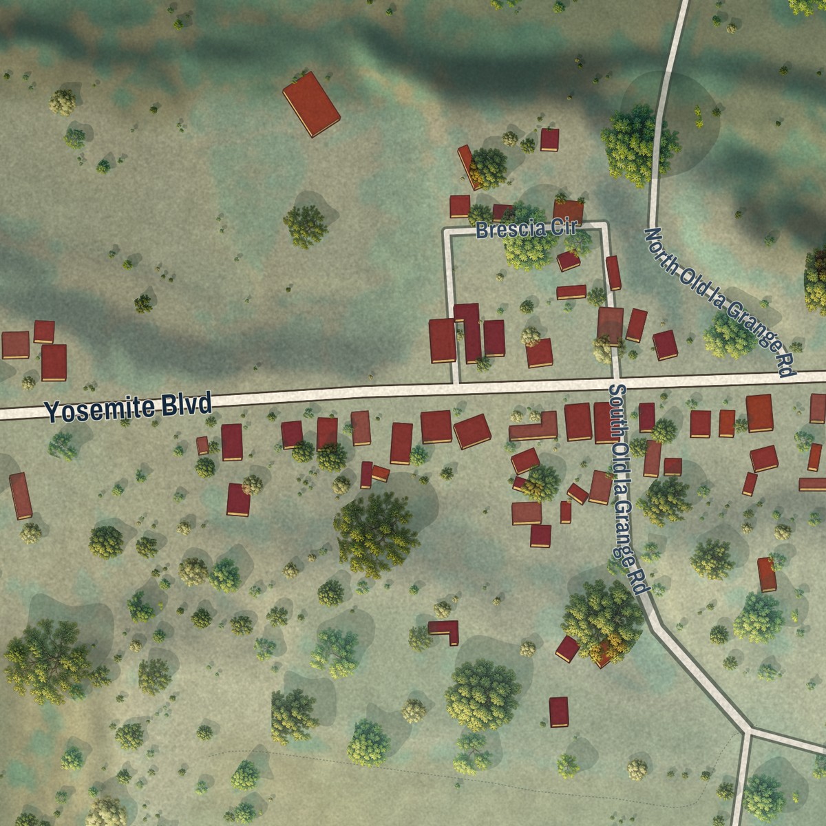 Second close-up of the map of La Grange, California print showing more streets and buildings