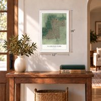 La Grange Park, Illinois map, 12 x 18 inch print in a white frame in an entryway