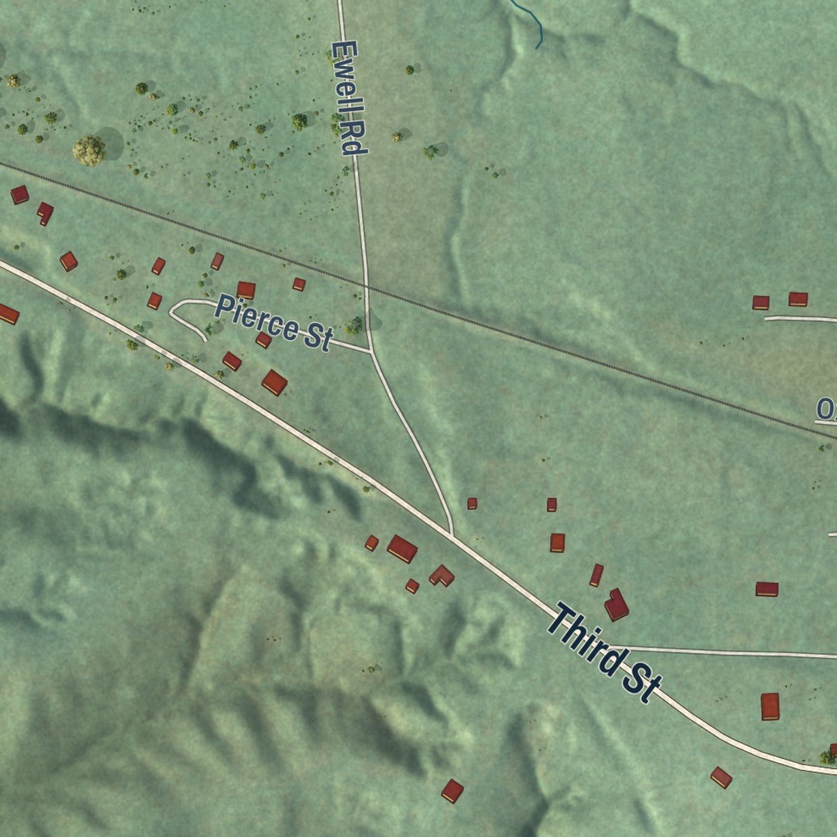 Second close-up of the map of La Grange, Tennessee print showing more streets and buildings