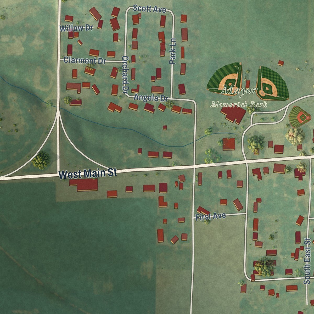Second close-up of the map of La Harpe, Illinois print showing more streets and buildings