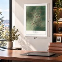 La Jara, Colorado map, 18 x 24 inch print in a white frame in a home office
