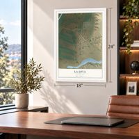 La Joya, New Mexico map, 18 x 24 inch print in a white frame in a home office