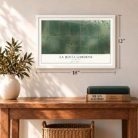 La Junta Gardens, Colorado map, 12 x 18 inch print in a white frame in an entryway