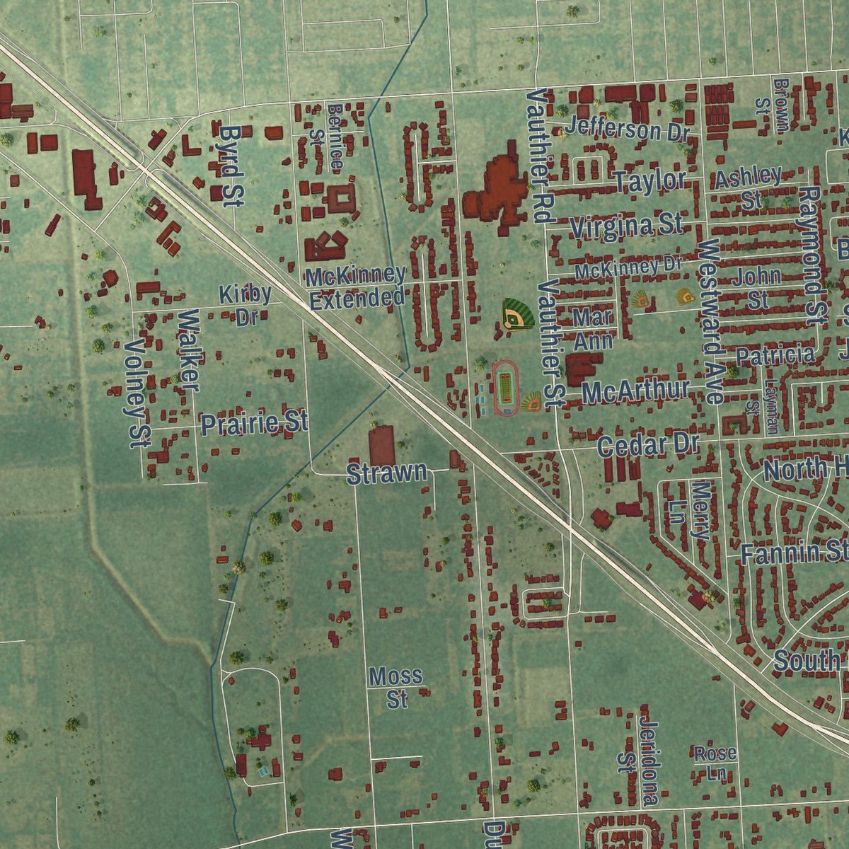 Second close-up of the map of La Marque, Texas print showing more streets and buildings