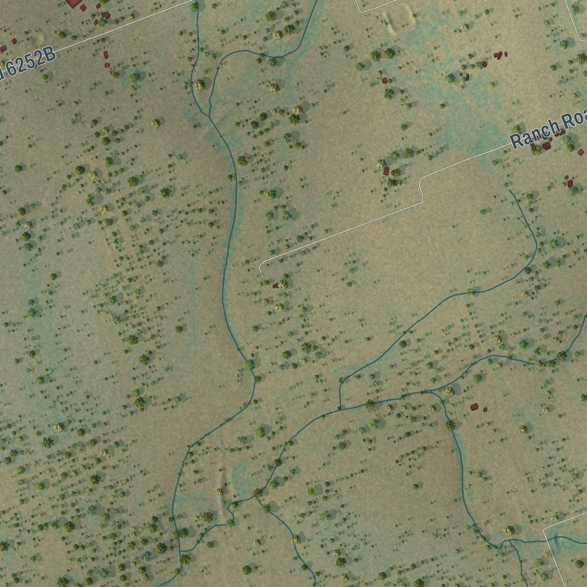 Second close-up of the map of La Moca Ranch, Texas print showing more streets and buildings