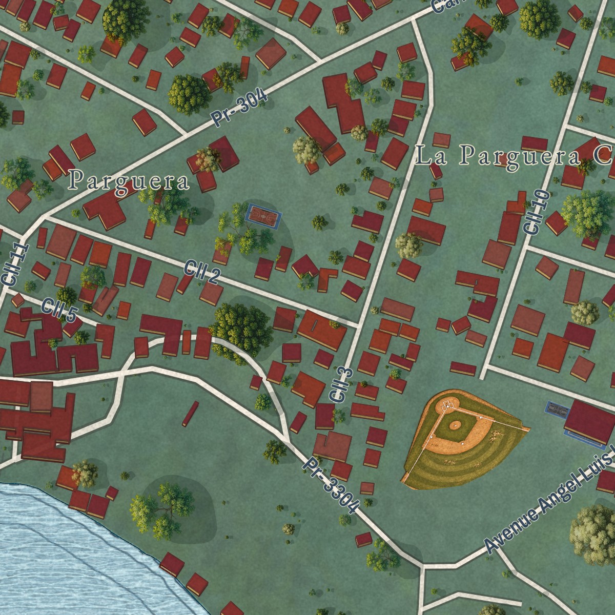 Second close-up of the map of La Parguera, Puerto Rico print showing more streets and buildings