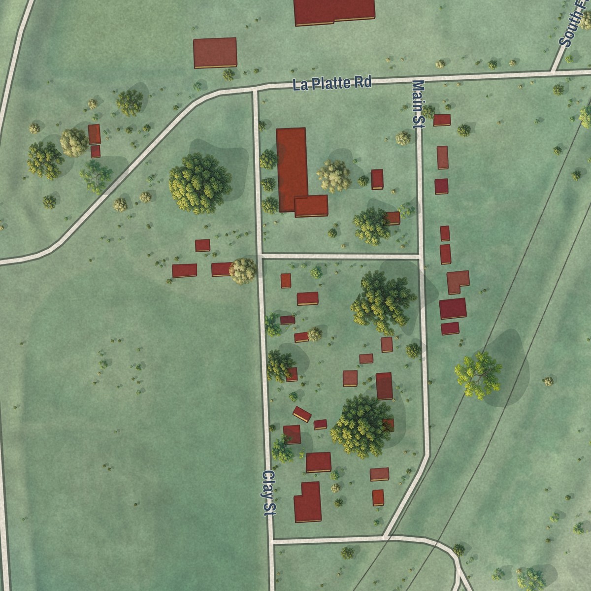 Second close-up of the map of La Platte, Nebraska print showing more streets and buildings