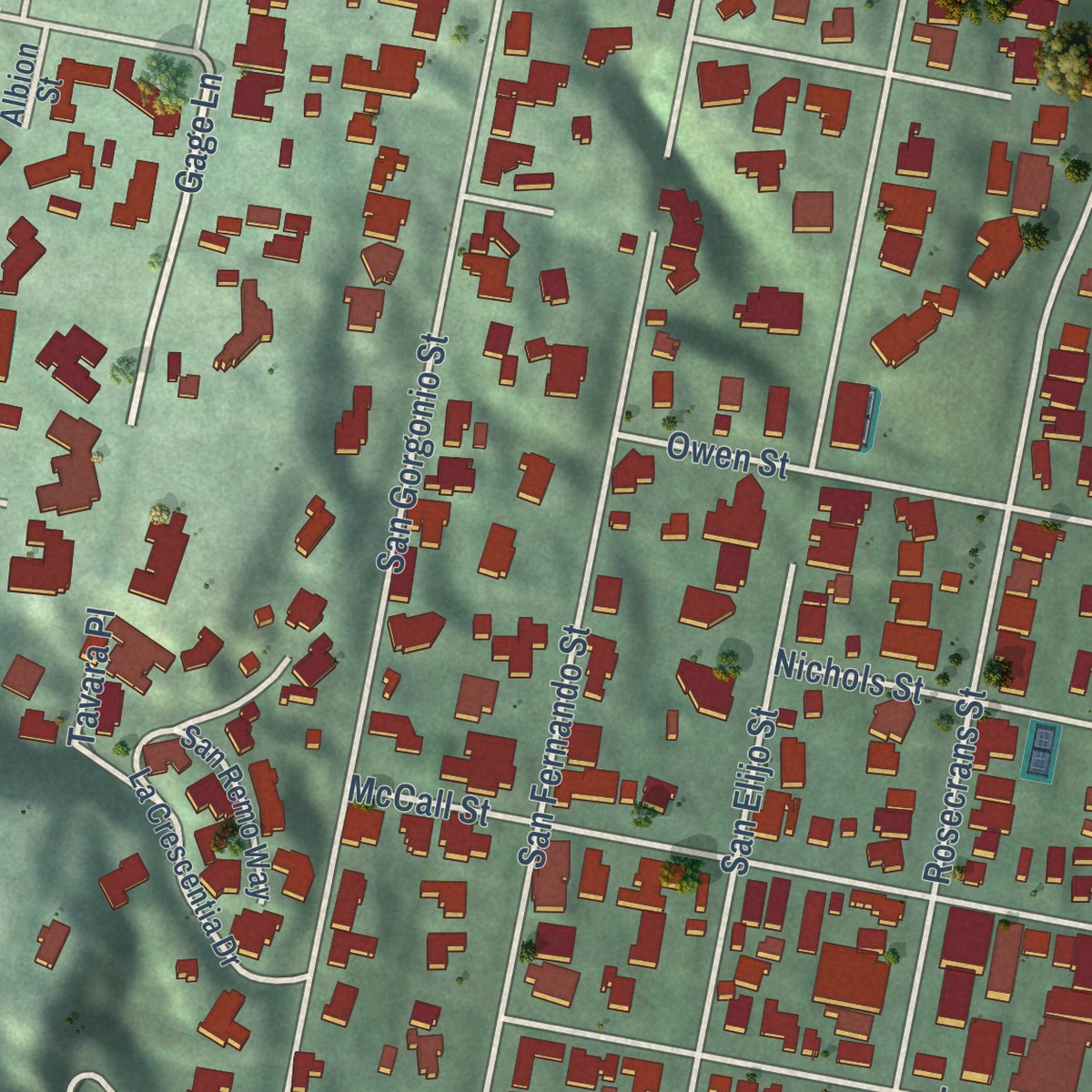 Second close-up of the map of La Playa, California print showing more streets and buildings
