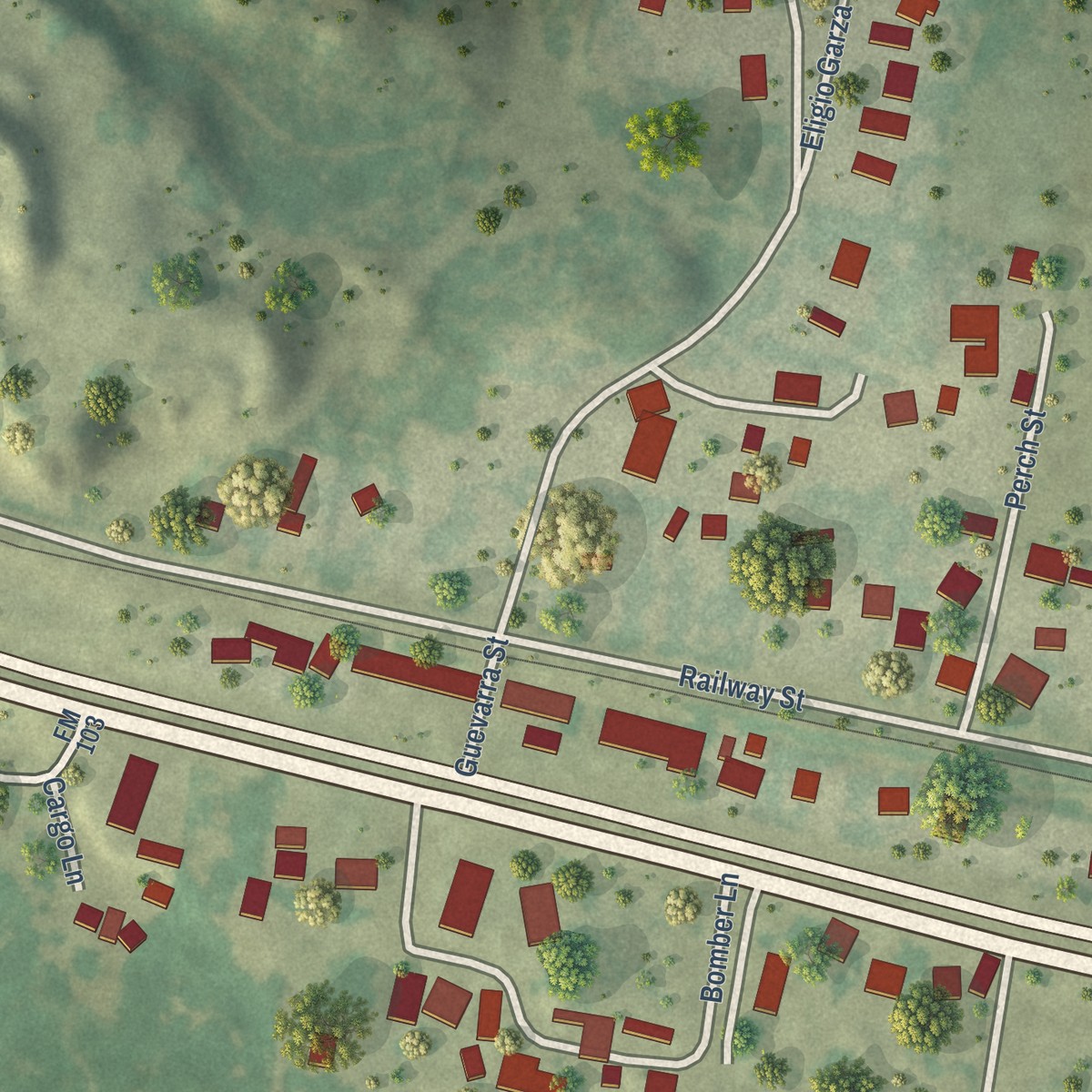 Second close-up of the map of La Puerta, Texas print showing more streets and buildings