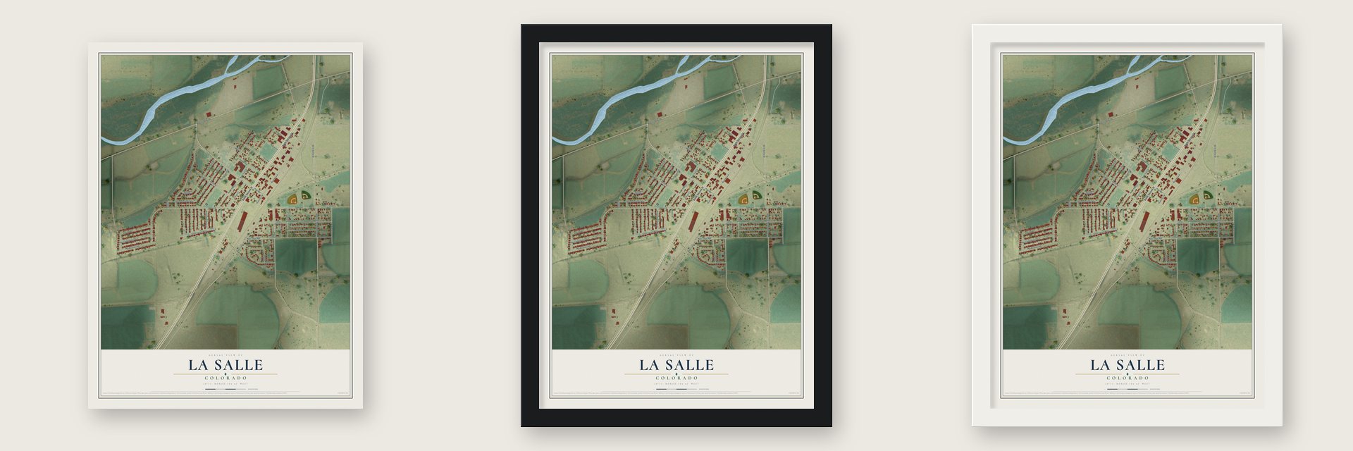La Salle, Colorado map unframed, in a black wood frame and in a white wood frame
