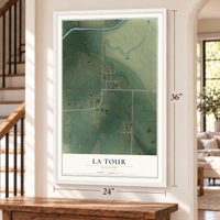La Tour, Missouri map, 24 x 36 inch print in a white frame by a staircase