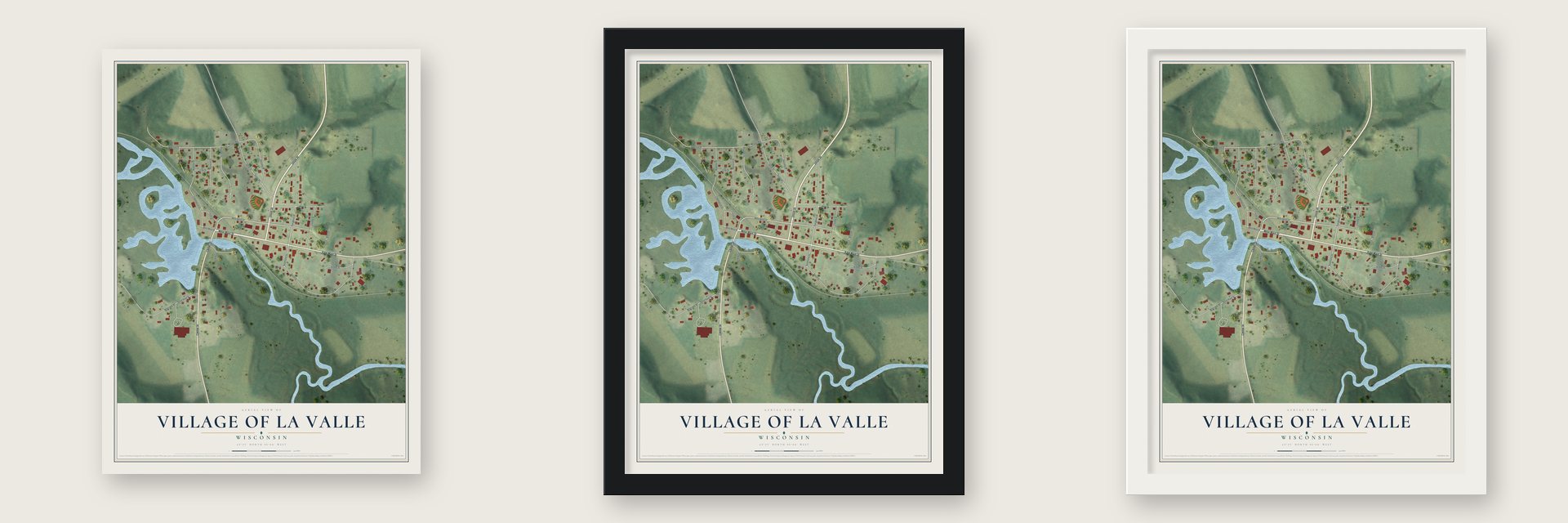 La Valle, Wisconsin map unframed, in a black wood frame and in a white wood frame