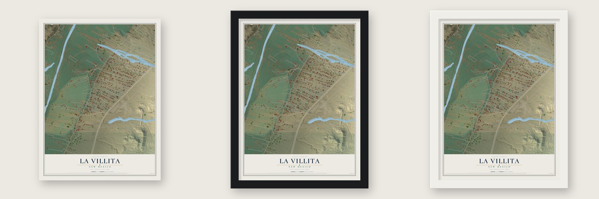 La Villita, New Mexico map unframed, in a black wood frame and in a white wood frame