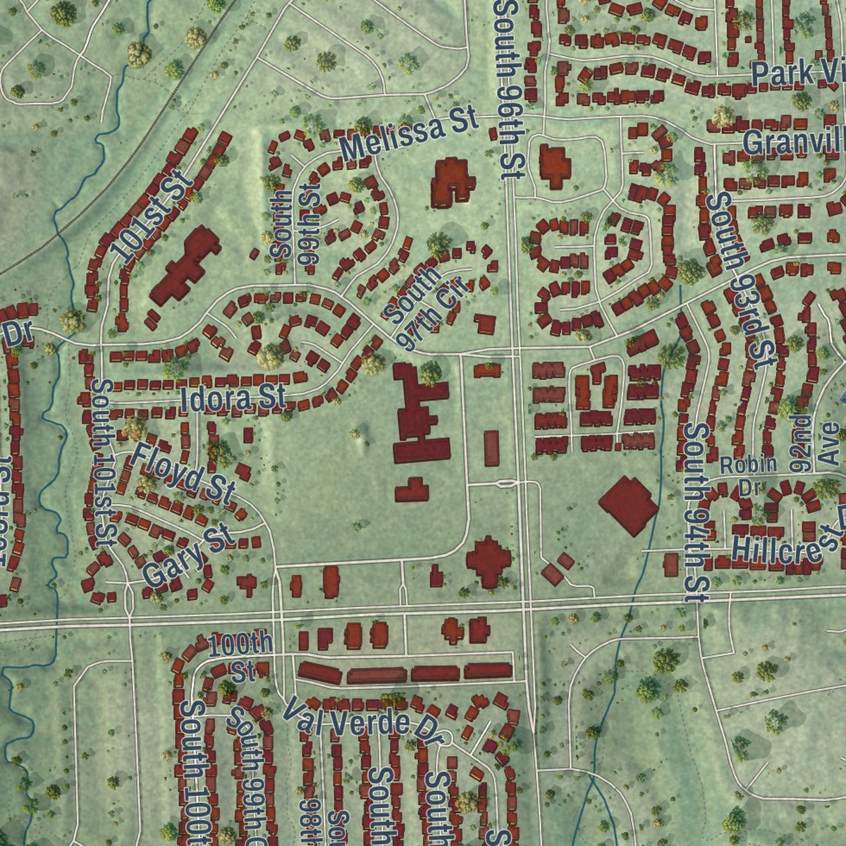 Second close-up of the map of La Vista, Nebraska print showing more streets and buildings
