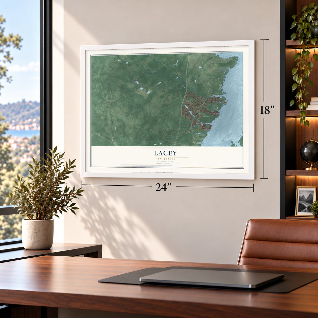 Lacey, New Jersey map, 18 x 24 inch print in a white frame in a home office