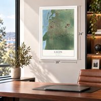 Lacon, Illinois map, 18 x 24 inch print in a white frame in a home office