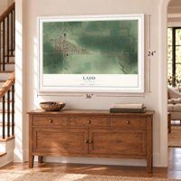 Ladd, Illinois map, 24 x 36 inch print in a white frame above a dresser by a staircase