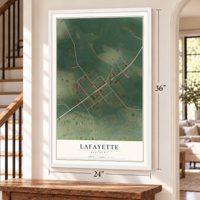LaFayette, Kentucky map, 24 x 36 inch print in a white frame by a staircase