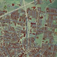 Second close-up of the map of Lafayette, Louisiana print showing more streets and buildings