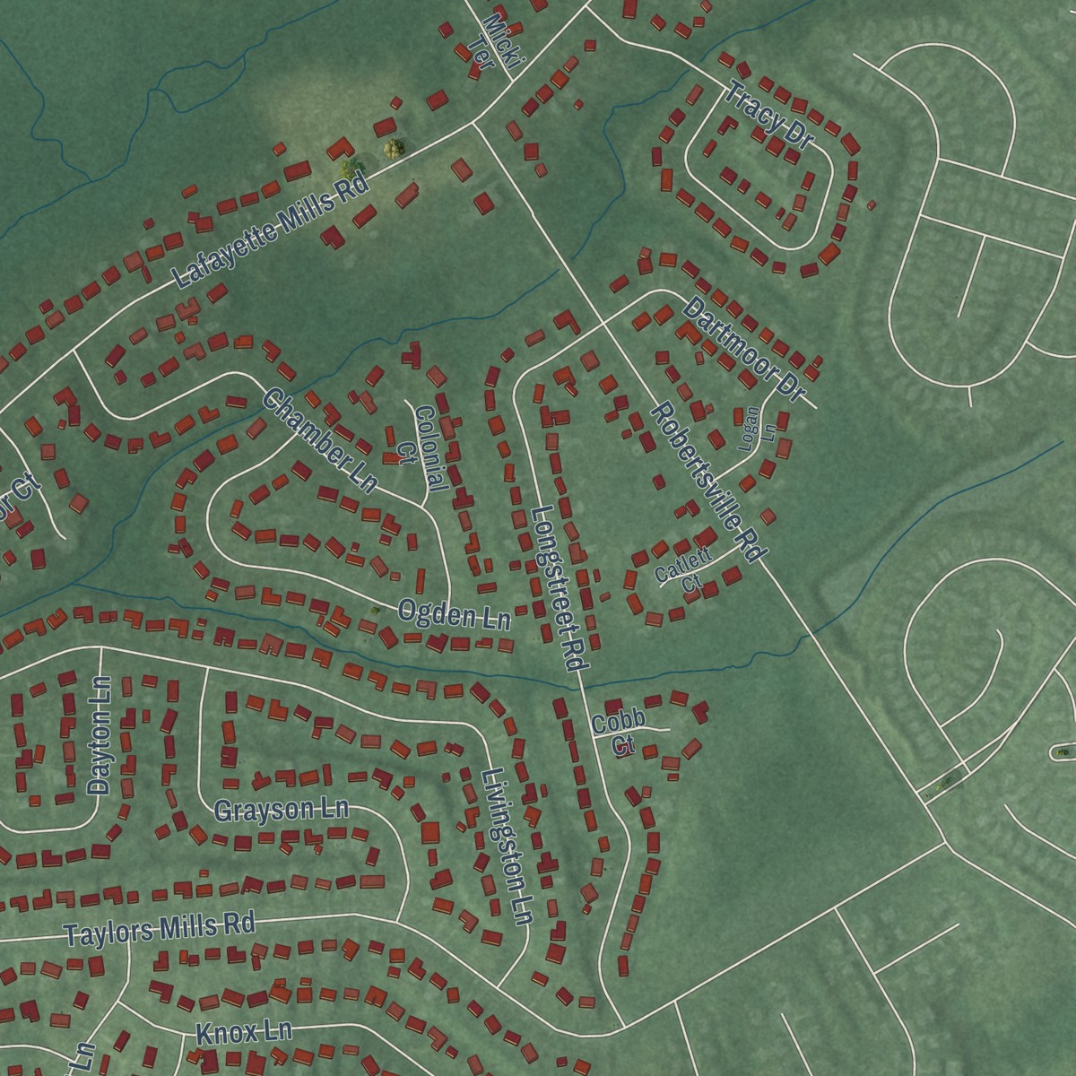 Second close-up of the map of Lafayette Mills, New Jersey print showing more streets and buildings