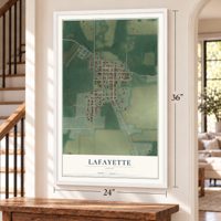 Lafayette, Ohio map, 24 x 36 inch print in a white frame by a staircase