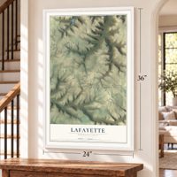 Lafayette, Pennsylvania map, 24 x 36 inch print in a white frame by a staircase