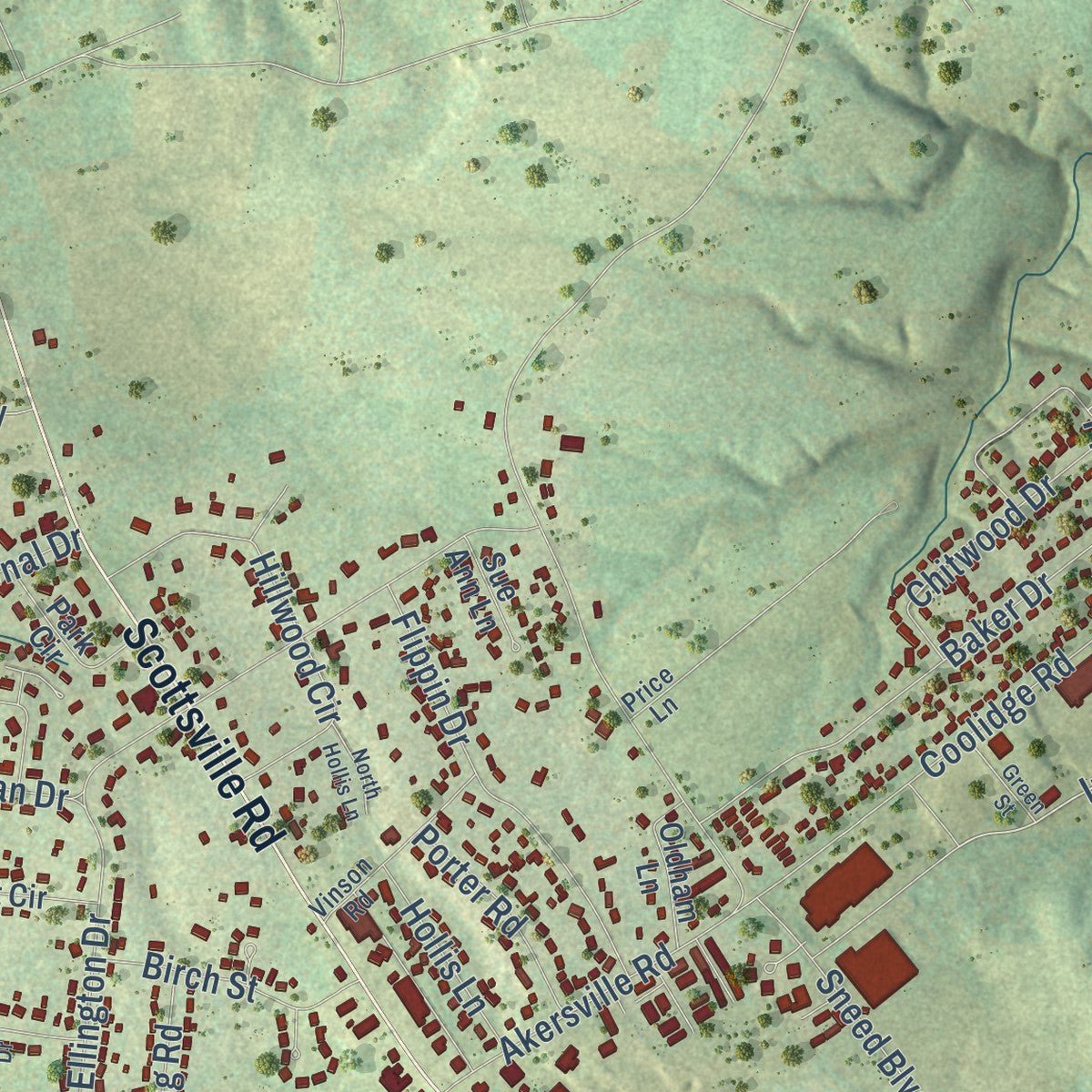 Second close-up of the map of Lafayette, Tennessee print showing more streets and buildings
