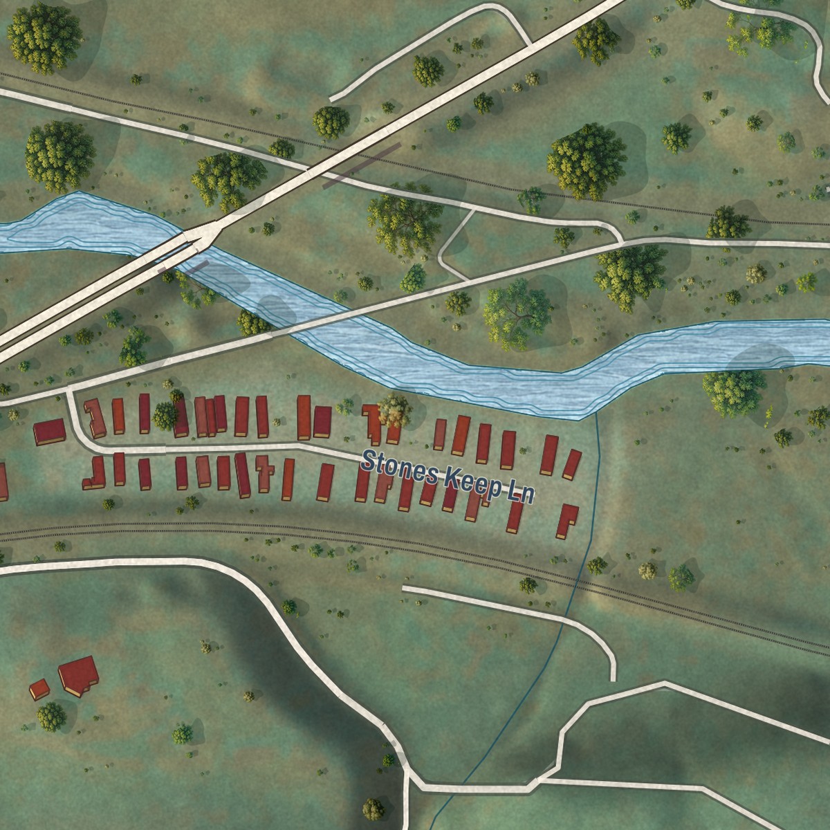 Second close-up of the map of Lafayette, Virginia print showing more streets and buildings