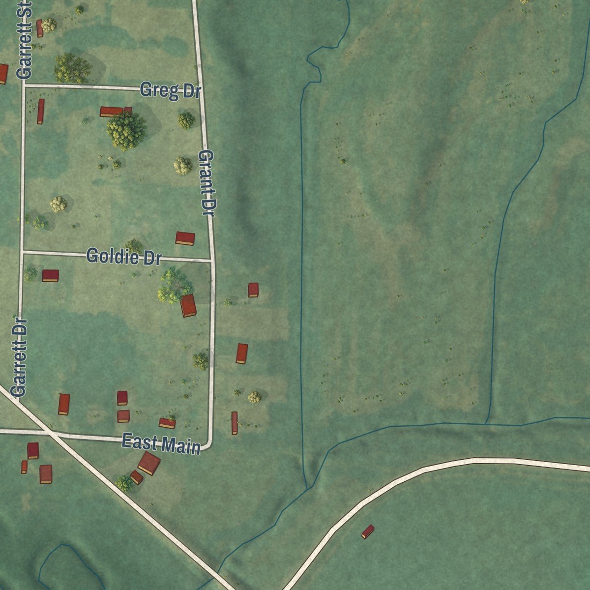 Second close-up of the map of Lafe, Arkansas print showing more streets and buildings