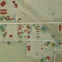 Second close-up of the map of LaGrange, Wyoming print showing more streets and buildings