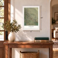 LaGrange, Wyoming map, 12 x 18 inch print in a white frame in an entryway