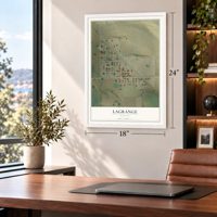 LaGrange, Wyoming map, 18 x 24 inch print in a white frame in a home office