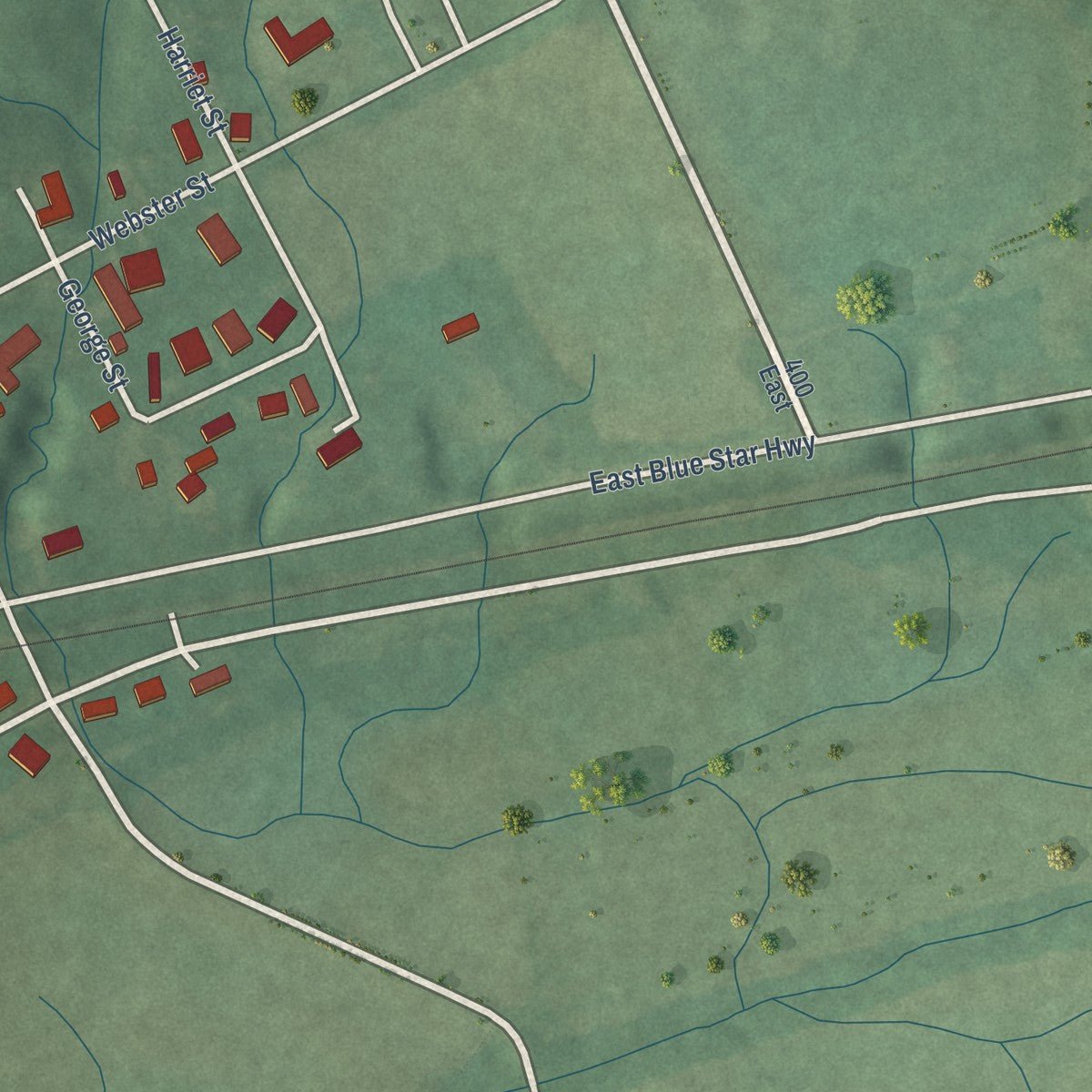 Second close-up of the map of Lagro, Indiana print showing more streets and buildings