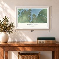 Laguna Park, Texas map, 12 x 18 inch print in a white frame in an entryway