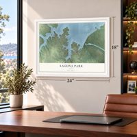Laguna Park, Texas map, 18 x 24 inch print in a white frame in a home office