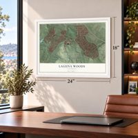 Laguna Woods, California map, 18 x 24 inch print in a white frame in a home office