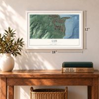 Laie, Hawaii map, 12 x 18 inch print in a white frame in an entryway