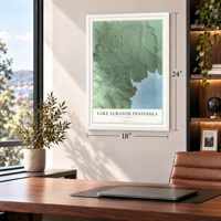 Lake Almanor Peninsula, California map, 18 x 24 inch print in a white frame in a home office