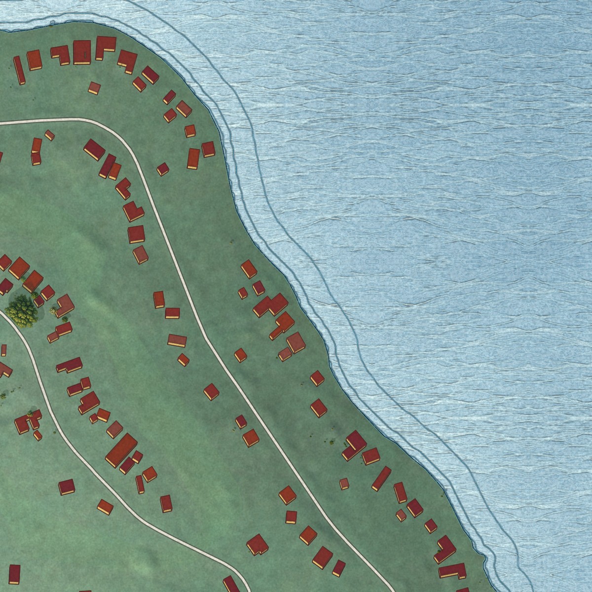 Second close-up of the map of Lake Almanor West, California print showing more streets and buildings