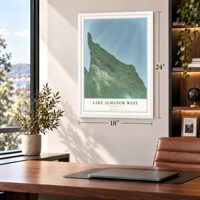 Lake Almanor West, California map, 18 x 24 inch print in a white frame in a home office
