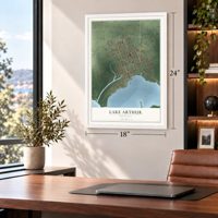 Lake Arthur, Louisiana map, 18 x 24 inch print in a white frame in a home office