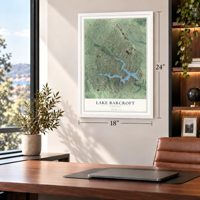 Lake Barcroft, Virginia map, 18 x 24 inch print in a white frame in a home office