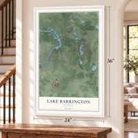 Lake Barrington, Illinois map, 24 x 36 inch print in a white frame by a staircase