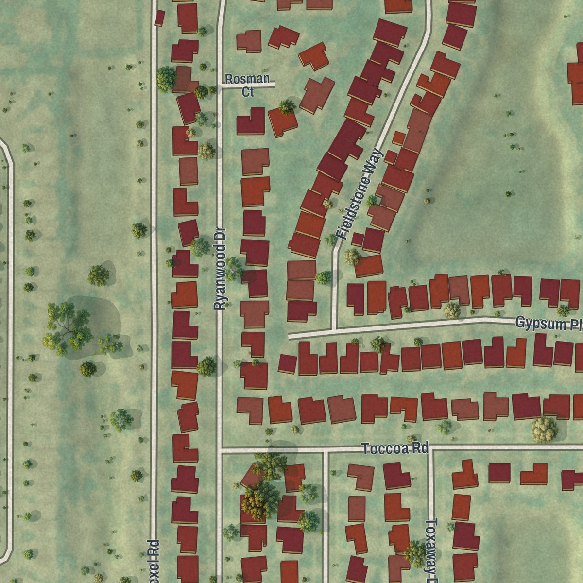 Second close-up of the map of Lake Belvedere Estates, Florida print showing more streets and buildings