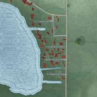 Second close-up of the map of Lake Bruce, Indiana print showing more streets and buildings