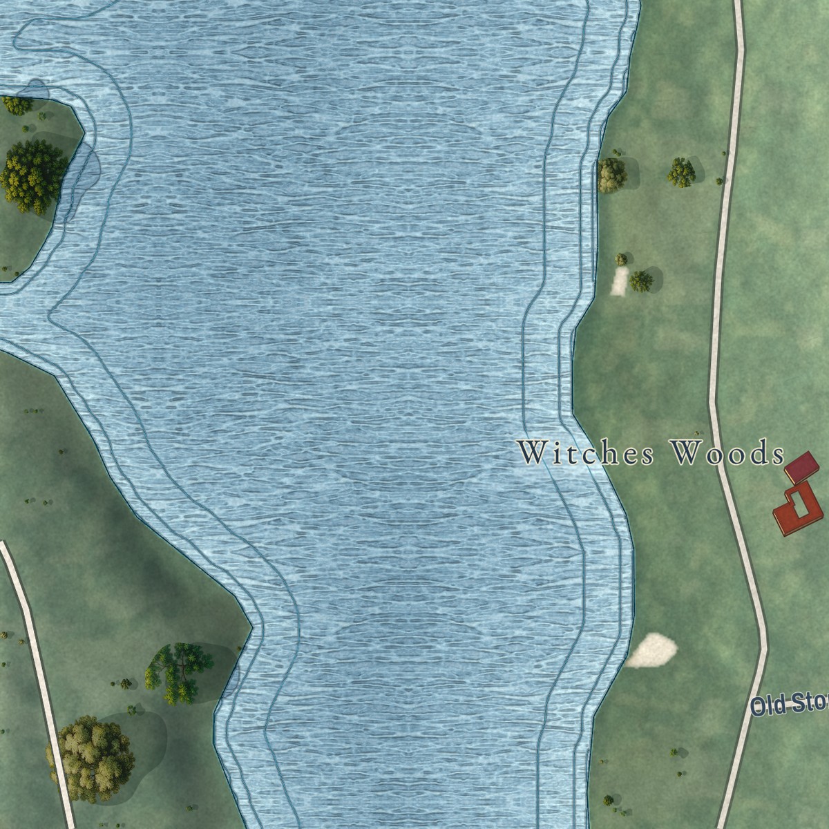 Second close-up of the map of Lake Bungee, Connecticut print showing more streets and buildings
