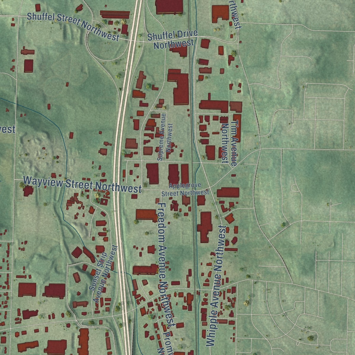 Second close-up of the map of Lake Cable, Ohio print showing more streets and buildings
