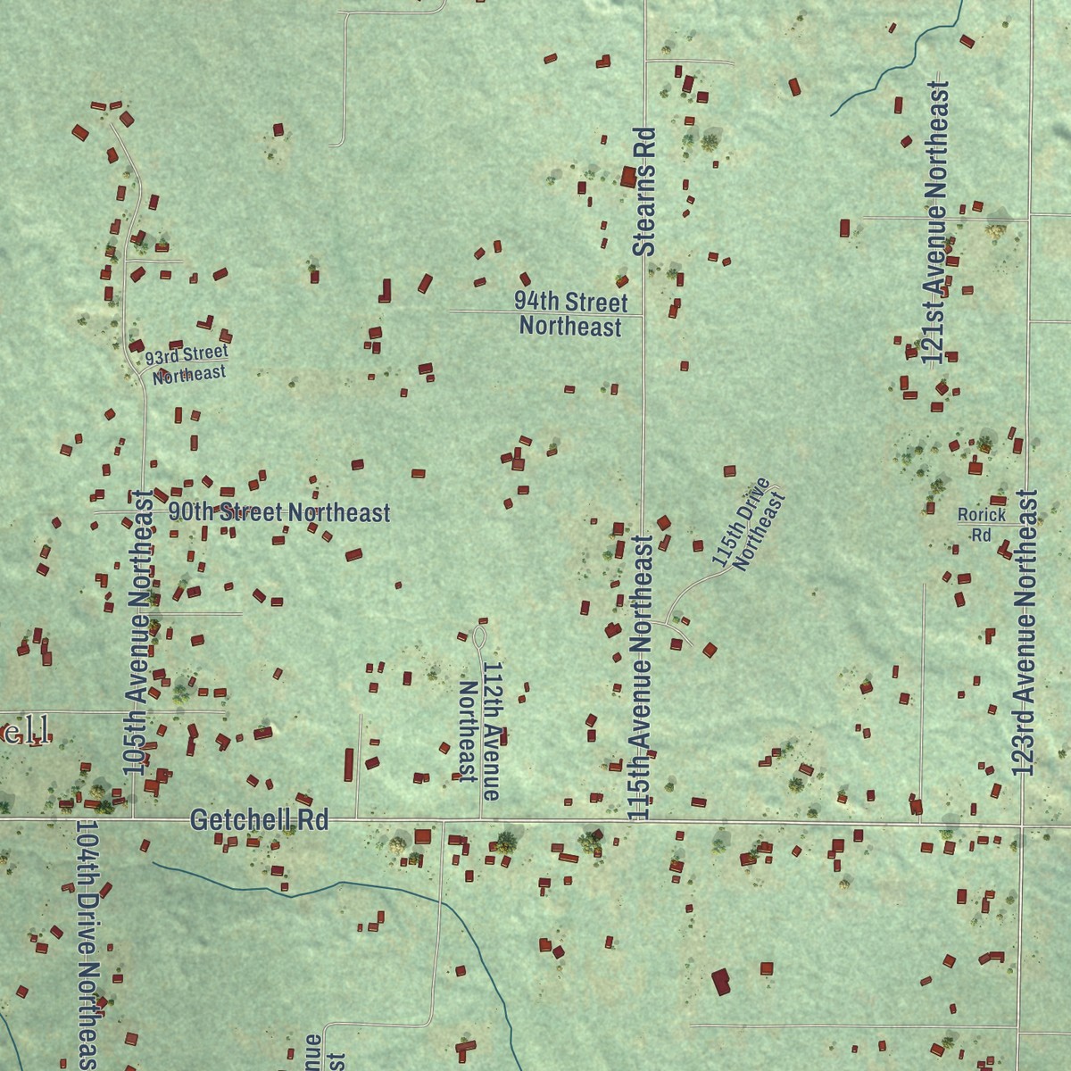 Second close-up of the map of Lake Cassidy, Washington print showing more streets and buildings