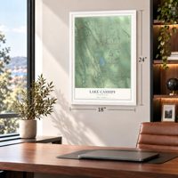 Lake Cassidy, Washington map, 18 x 24 inch print in a white frame in a home office
