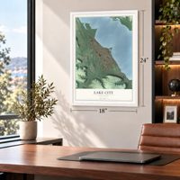 Lake City, Minnesota map, 18 x 24 inch print in a white frame in a home office
